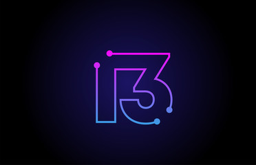 Number 13 logo icon design in pink blue colors - obrazy, fototapety, plakaty