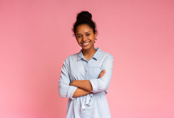 Portrait of cute african american girl smiling to camera