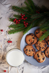 milk and cookies for Santa. holidays, celebration and home concept