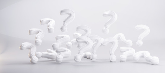 question marks white bold letters 3d-illustration