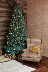 Interior decorated for celebrating New Year. Comfort home in Christmas Holidays