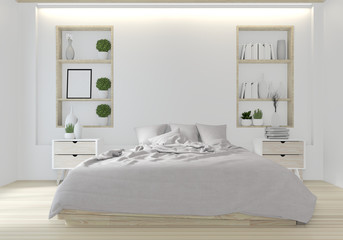 White bed room japanese design.3D rendering