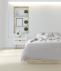 White bed room japanese design.3D rendering