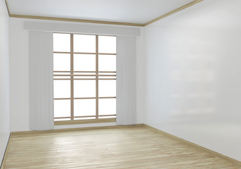 Fototapeta na wymiar Empty room white on wooden floor interior design.3D rendering