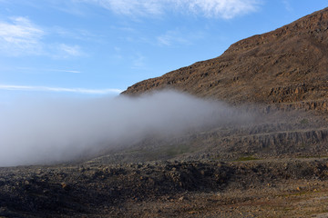 Magic foggy morning and beautiful view of lava fields, Iceland, Europe.