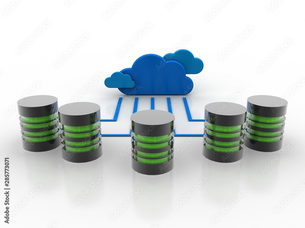 Poster 3d rendering cloud online storage icons with data