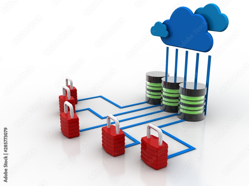 Poster 3d rendering cloud online storage icons with data
