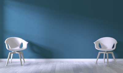 white chair on room dark blue wall background.3D rendering