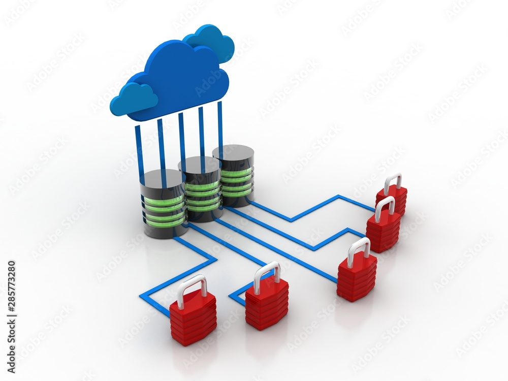 Poster 3d rendering cloud online storage icons with data