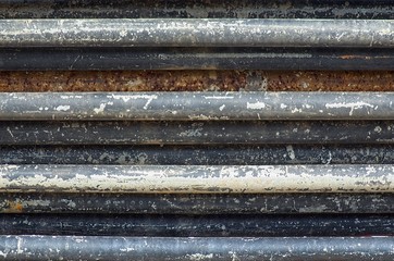 Rusty steel strut pile at the working site