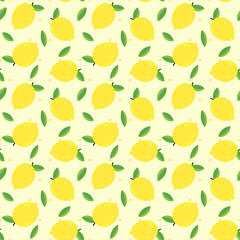 Fresh lemon with leaves seamless pattern vector illustration
