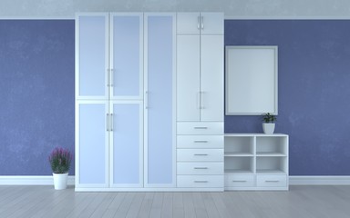 The classic interior of the children's bedroom. Mock-up. Large closet and cabinet