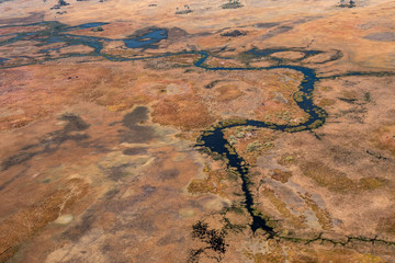 Okavango Delta Aerial, Dry Landscape With River