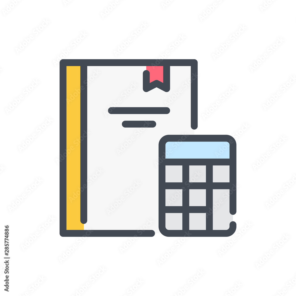 Poster Report calculation color line icon. Notebook with calculator vector outline colorful sign.