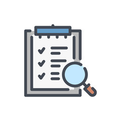 Report result search color line icon. Clipboard with ticks and magnifier vector outline colorful sign.