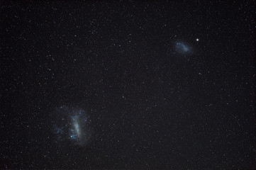 Fototapeta na wymiar Magellanic Clouds in Australian night sky seen on southern hemisphere during clear night
