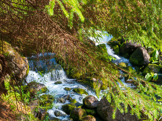 Waterfall in the mountains of Lofoten Islands