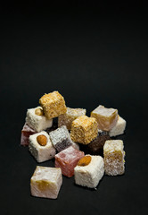 Assorted traditional Turkish delight (Rahat lukum). Eastern sweets.