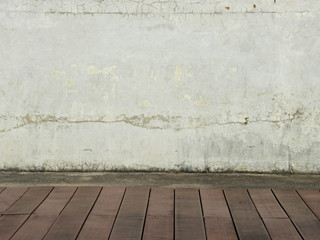 aged street wall with wood board of floor