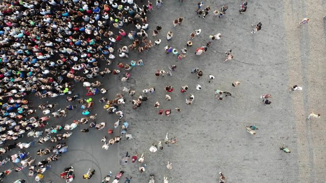 View from the drone of people crowd.