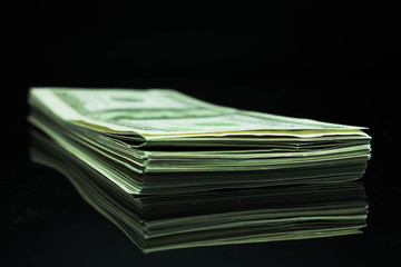 objects money on black background