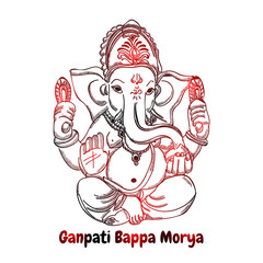 Sketched illustration of Lord Ganesha with hindi text (Oh Ganpati My Lord).