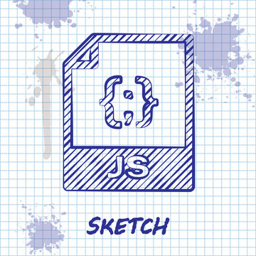 Sketch line JS file document. Download js button icon isolated on white background. JS file symbol. Vector Illustration