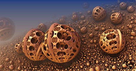 Abstract background 3D, fantastic orange gold structures