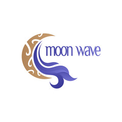 moon logo in gradation style with wave, letter c design and template