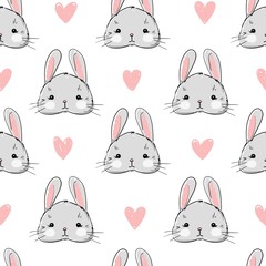 Hand drawn Cute Rabbit Pattern seamless. Vector illustration. Textile for children.