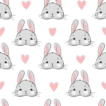 Hand drawn Cute Rabbit Pattern seamless. Vector illustration. Textile for children.