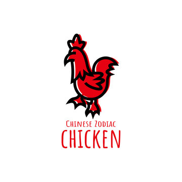 chinese zodiac or shio chicken logo design in flat style template for all media