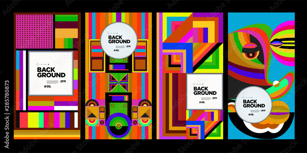 Poster vector colorful ethnic geometric pattern background set. pattern background illustration for banner,