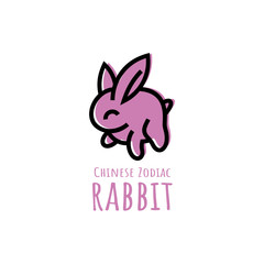 chinese zodiac or shio rabbit logo design in flat style template for all media