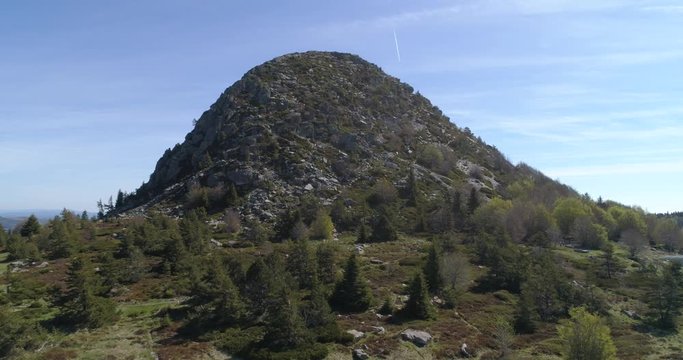 Gerbier-de-Jonc mountain, aerial back traveling, Ard&egrave;che, France