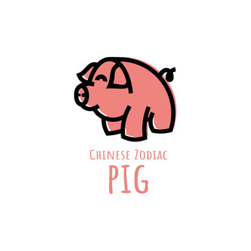 chinese zodiac or shio pig logo design in flat style template for all media