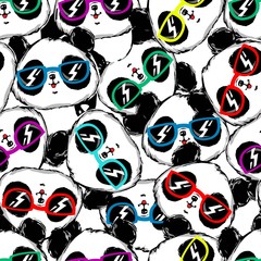 Hand drawn panda with glasses seamless pattern. © Alsu Art
