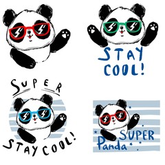 Hand drawn panda with glasses. Vector