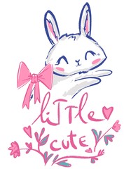 Hand Drawn Cute Bunny and bow, print design rabbit,
