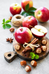 Fresh apples, hazelnuts and cinnamon