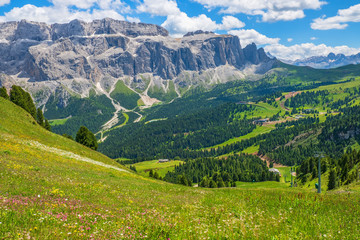 Fototapeta na wymiar Awesome view at a valley in the Dolomites mountains
