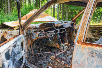 Fototapeta premium Interior of a burned out car