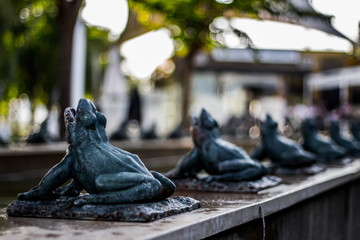 Frogs. Detail of the fountain of frogs next to the Ebro river.