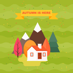 Autumn forest village landscape 