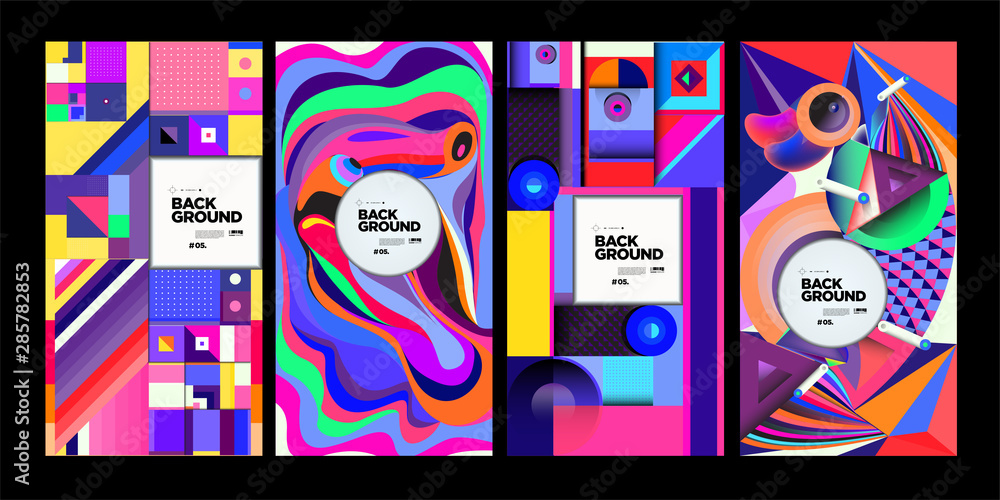 Poster vector colorful ethnic geometric pattern background set. pattern background illustration for banner,