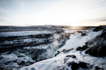 Waterfall Gullfoss, Golden Circle, Iceland in Winter