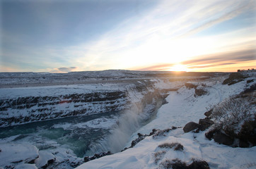 Waterfall Gullfoss, Golden Circle, Iceland in Winter