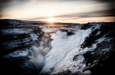 Waterfall Gullfoss, Golden Circle, Iceland in Winter