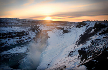 Waterfall Gullfoss, Golden Circle, Iceland in Winter