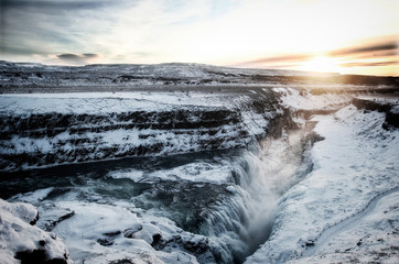 Waterfall Gullfoss, Golden Circle, Iceland in Winter